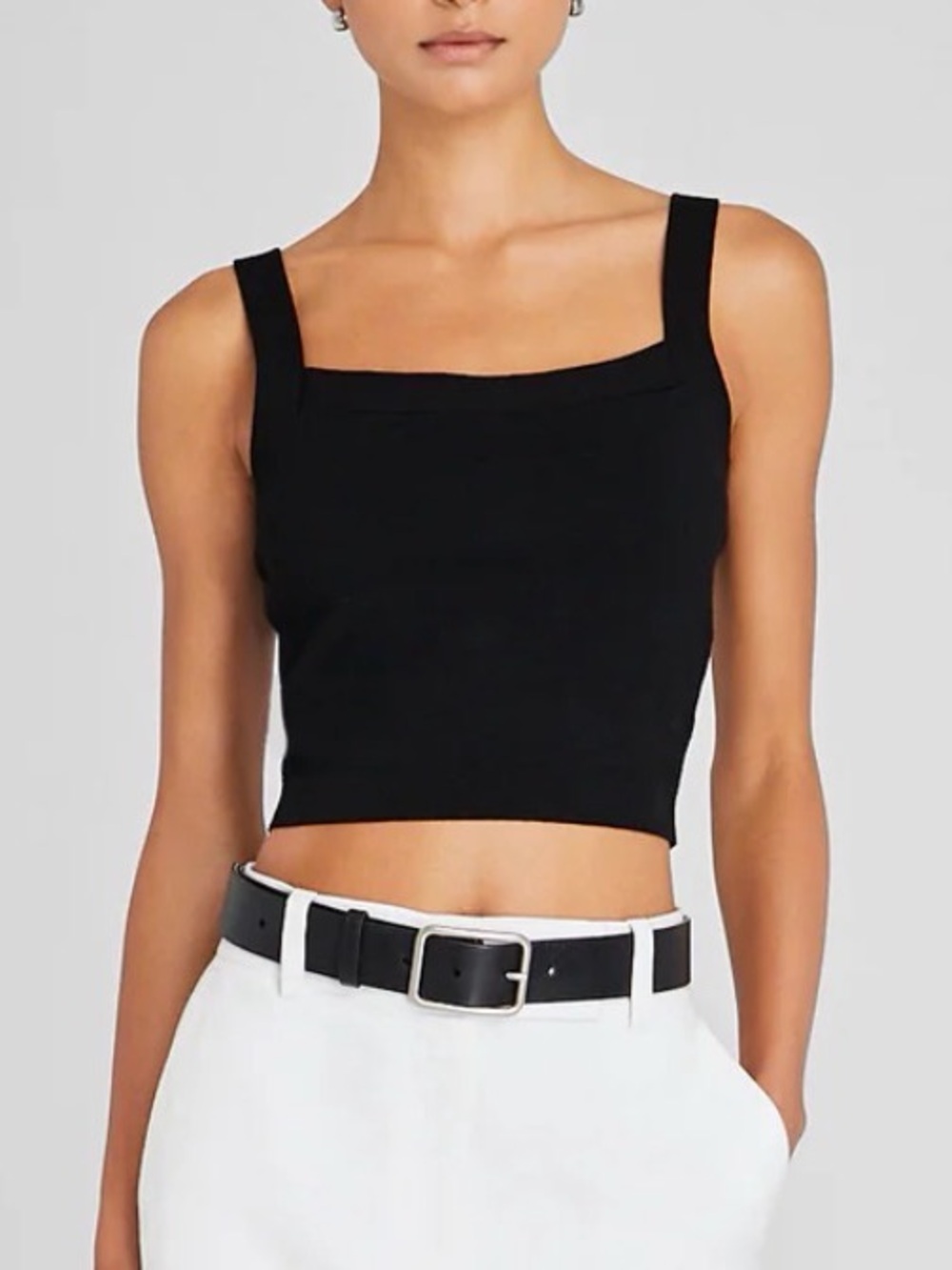 Club Monaco Black Cropped Sweater Tank Black Square Neck Crop Tank Top - Women's